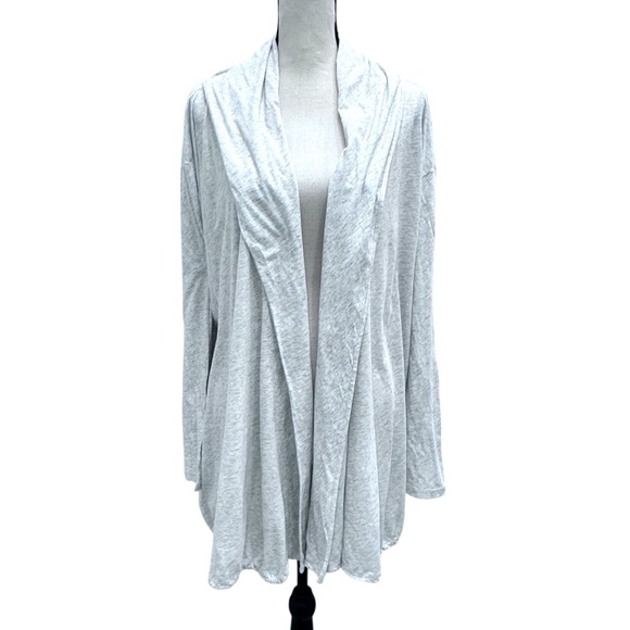 PURE DKNY HEATHER OATMEAL/GRAY OPEN FRONT DRAWSTRING HEM COTTON CARDIGAN - Picture 1 of 14